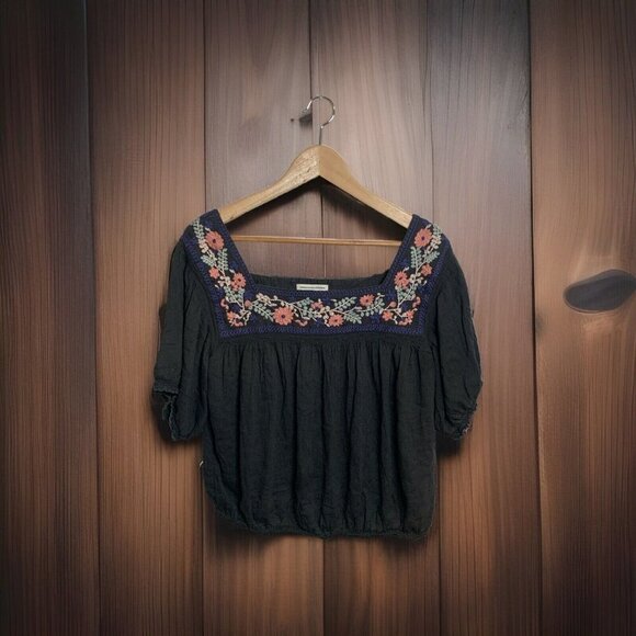 American Eagle Women’s Smocked Square Neck Babydoll Top Light Blue  Size Lg - Picture 3 of 9